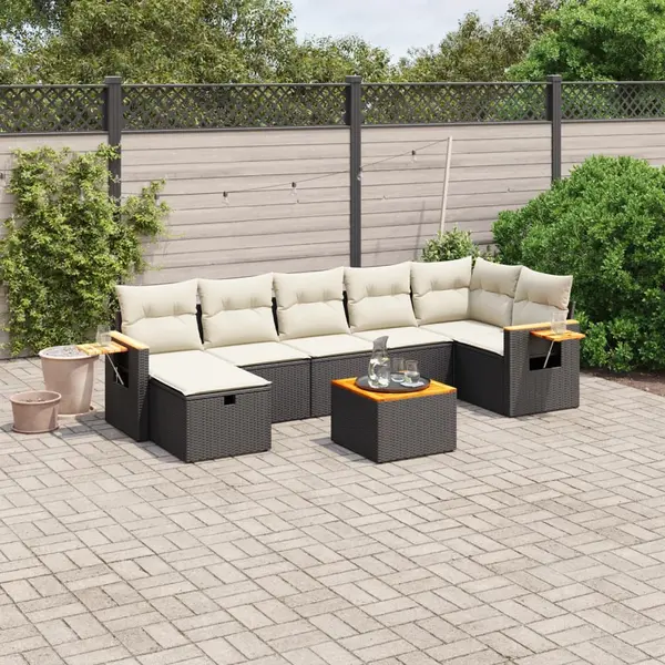 Gossi set mobilier de gradina cu perne, 8 piese, negru, poliratan