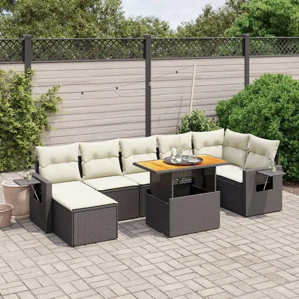 Gossi set mobilier de gradina cu perne, 8 piese, negru, poliratan