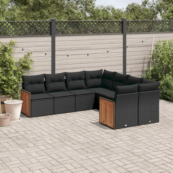 Gossi set mobilier de gradina cu perne, 8 piese, negru, poliratan