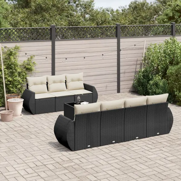 Gossi set mobilier de gradina cu perne, 8 piese, negru, poliratan