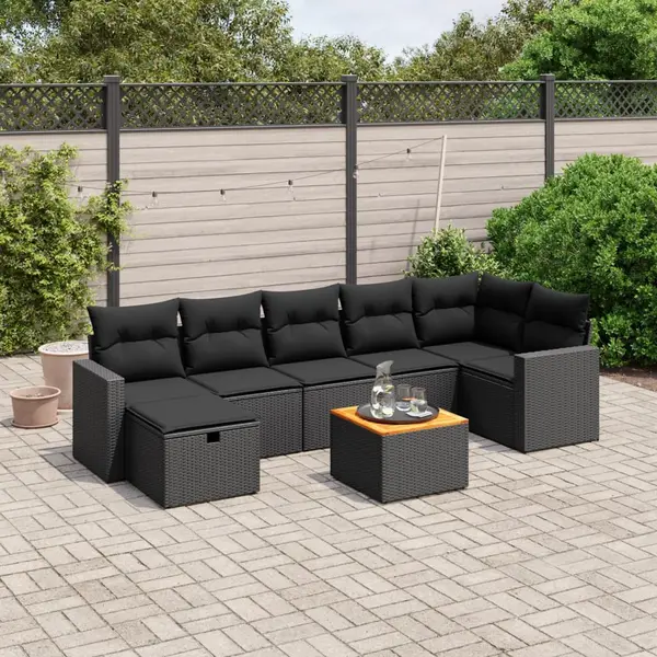Gossi set mobilier de gradina cu perne, 8 piese, negru, poliratan