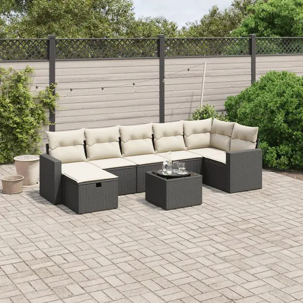 Gossi set mobilier de gradina cu perne, 8 piese, negru, poliratan