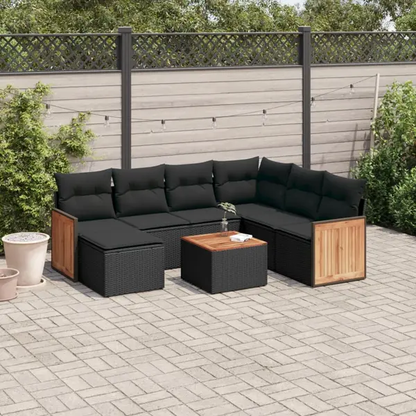 Gossi set mobilier de gradina cu perne, 8 piese, negru, poliratan