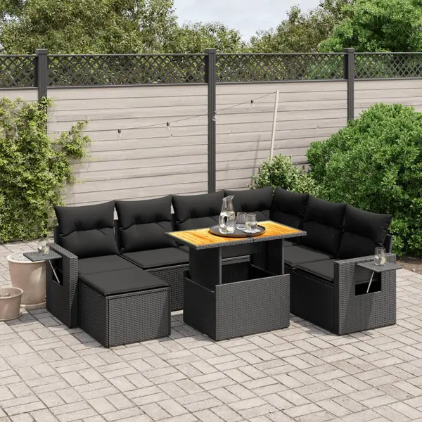 Gossi set mobilier de gradina cu perne, 8 piese, negru, poliratan