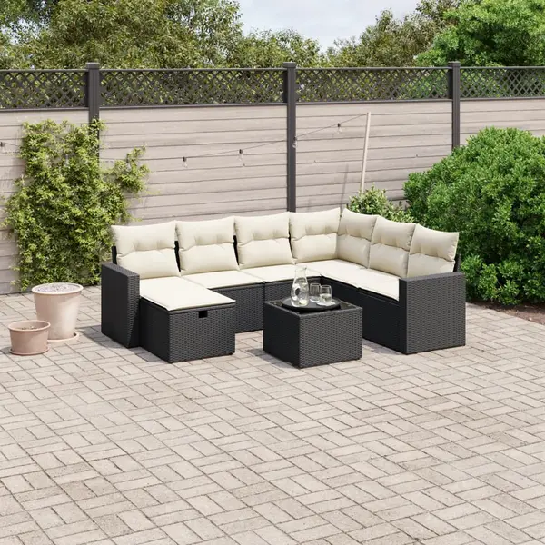 Gossi set mobilier de gradina cu perne, 8 piese, negru, poliratan