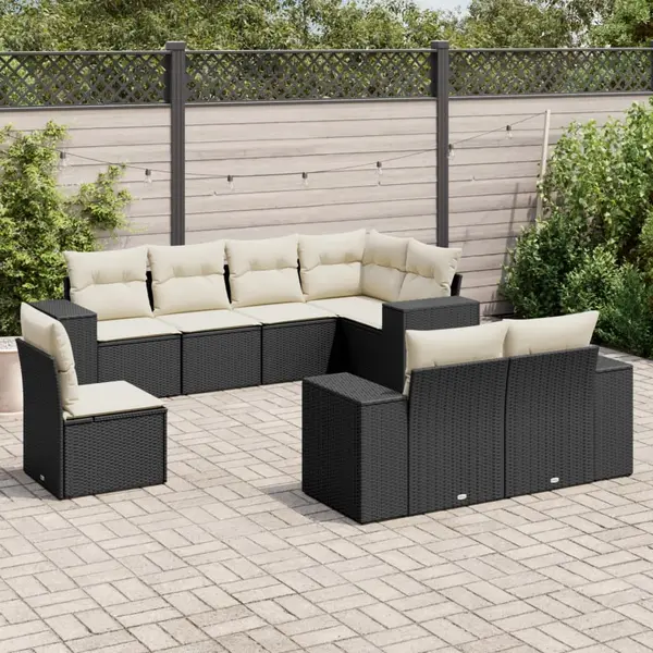 Gossi set mobilier de gradina cu perne, 8 piese, negru, poliratan