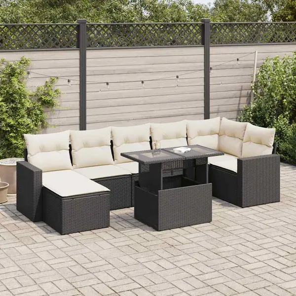 Gossi set mobilier de gradina cu perne, 8 piese, negru, poliratan