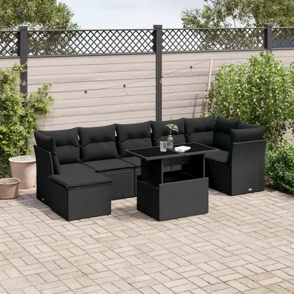 Gossi set mobilier de gradina cu perne, 8 piese, negru, poliratan