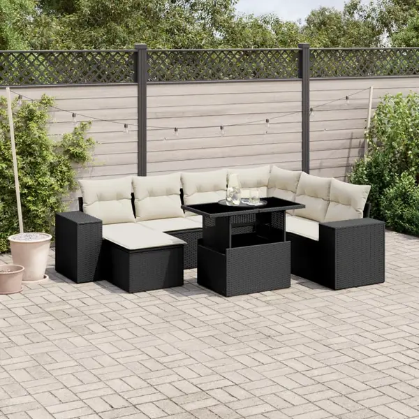 Gossi set mobilier de gradina cu perne, 8 piese, negru, poliratan