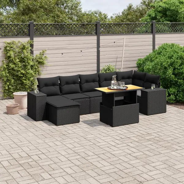 Gossi set mobilier de gradina cu perne, 8 piese, negru, poliratan