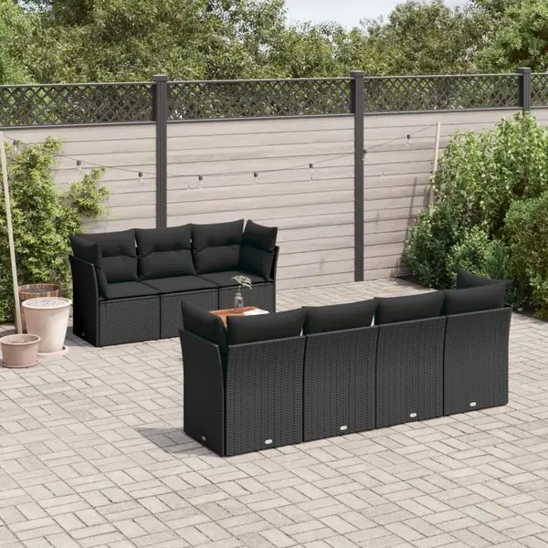 Gossi set mobilier de gradina cu perne, 8 piese, negru, poliratan