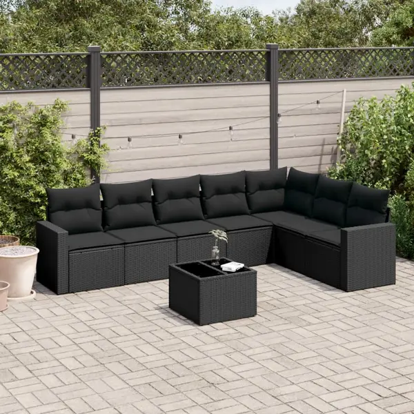 Gossi set mobilier de gradina cu perne, 8 piese, negru, poliratan