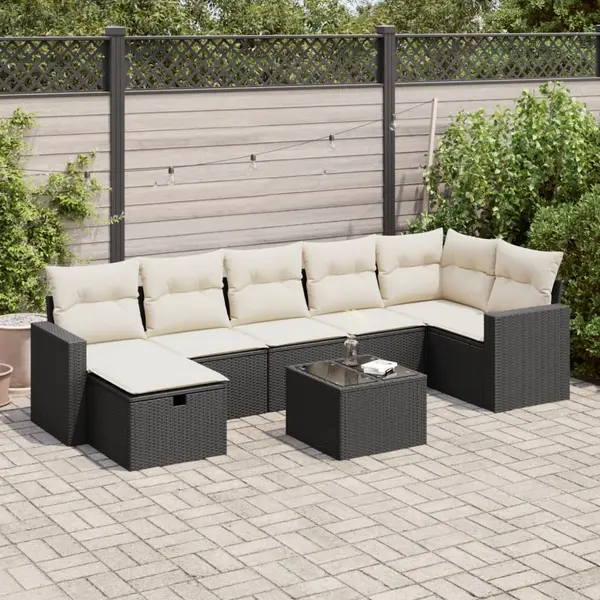 Gossi set mobilier de gradina cu perne, 8 piese, negru, poliratan