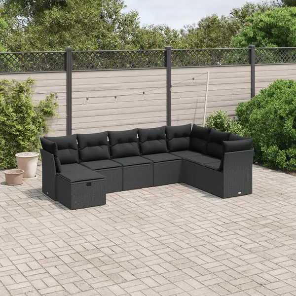 Gossi set mobilier de gradina cu perne, 8 piese, negru, poliratan