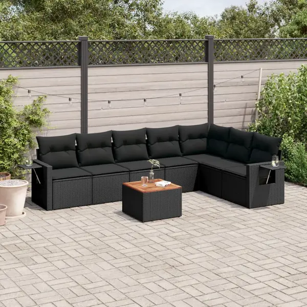 Gossi set mobilier de gradina cu perne, 8 piese, negru, poliratan