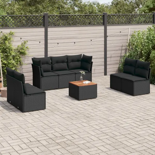 Gossi set mobilier de gradina cu perne, 8 piese, negru, poliratan