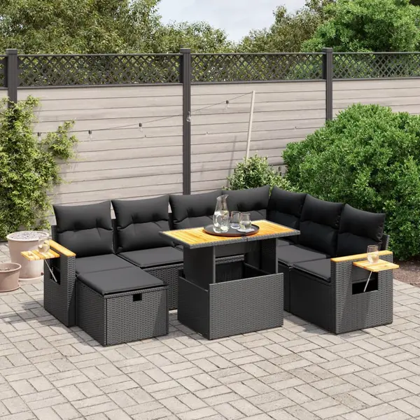 Gossi set mobilier de gradina cu perne, 8 piese, negru, poliratan