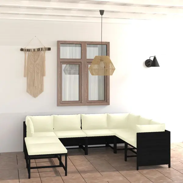 Gossi set mobilier de gradina cu perne, 8 piese, negru, poliratan