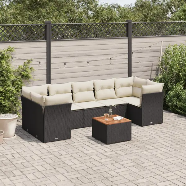Gossi set mobilier de gradina cu perne, 8 piese, negru, poliratan