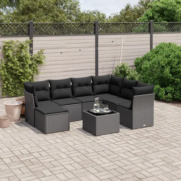 Gossi set mobilier de gradina cu perne, 8 piese, negru, poliratan