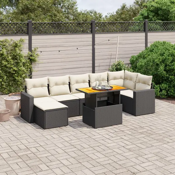 Gossi set mobilier de gradina cu perne, 8 piese, negru, poliratan