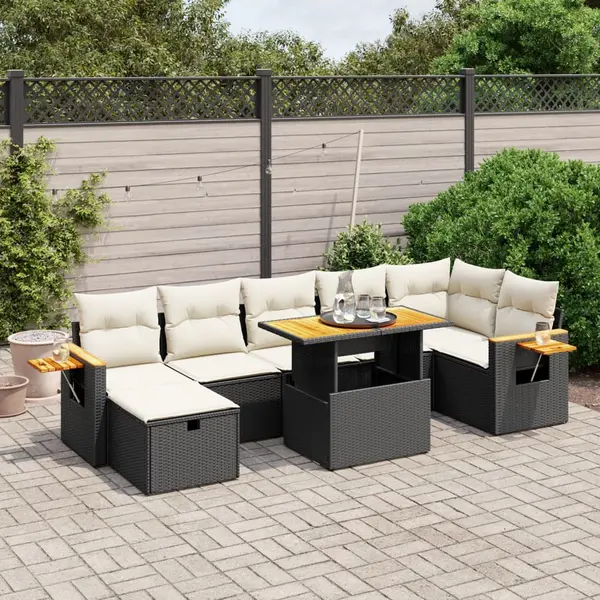 Gossi set mobilier de gradina cu perne, 8 piese, negru, poliratan