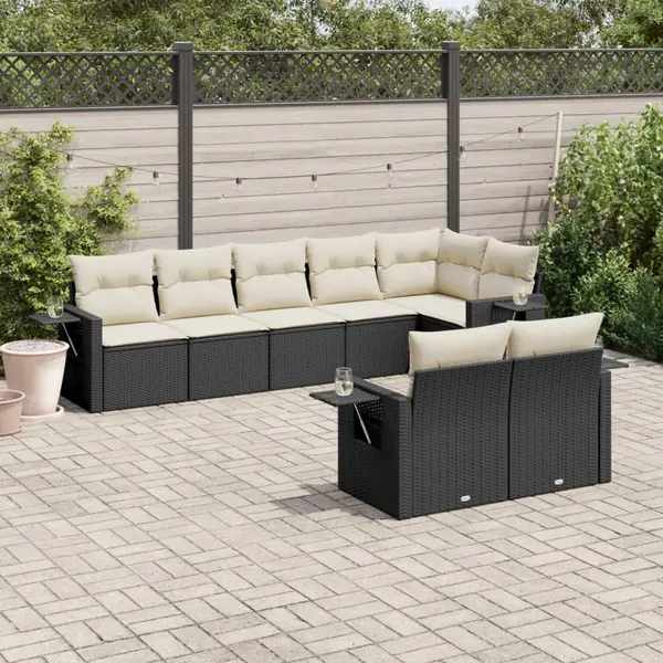 Gossi set mobilier de gradina cu perne, 8 piese, negru, poliratan