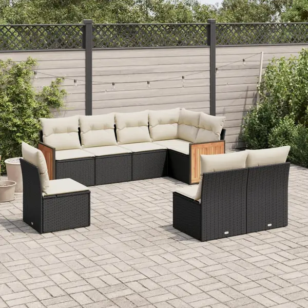 Gossi set mobilier de gradina cu perne, 8 piese, negru, poliratan