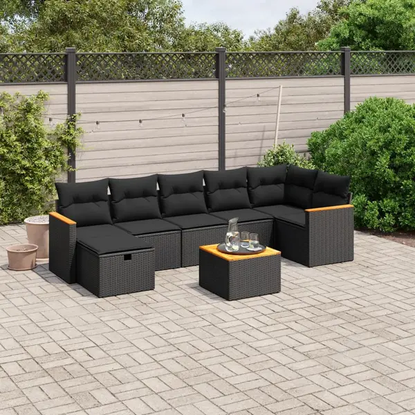 Gossi set mobilier de gradina cu perne, 8 piese, negru, poliratan