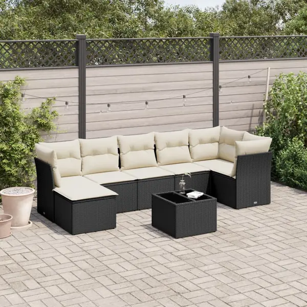 Gossi set mobilier de gradina cu perne, 8 piese, negru, poliratan