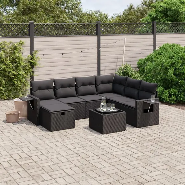 Gossi set mobilier de gradina cu perne, 8 piese, negru, poliratan