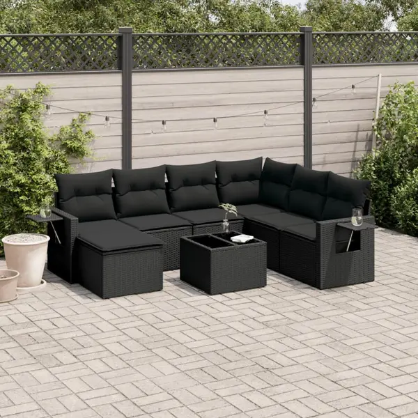 Gossi set mobilier de gradina cu perne, 8 piese, negru, poliratan