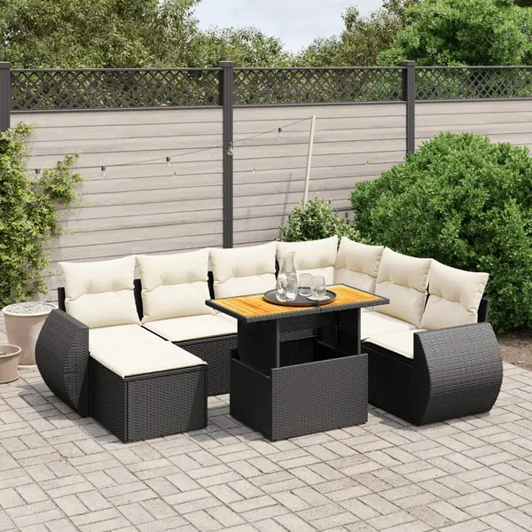 Gossi set mobilier de gradina cu perne, 8 piese, negru, poliratan