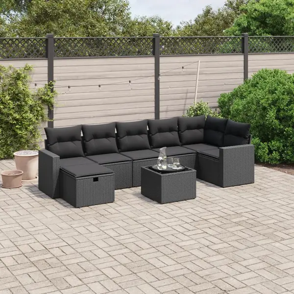 Gossi set mobilier de gradina cu perne, 8 piese, negru, poliratan