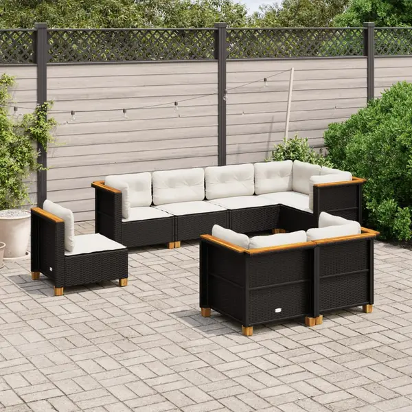 Gossi set mobilier de gradina cu perne, 8 piese, negru, poliratan