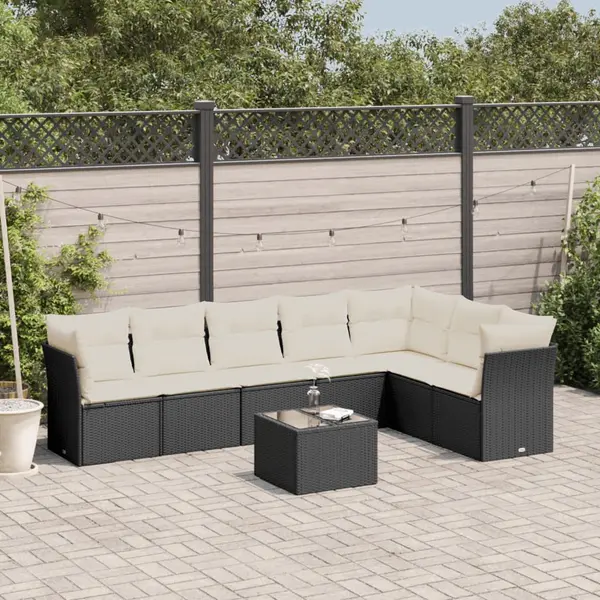 Gossi set mobilier de gradina cu perne, 8 piese, negru, poliratan