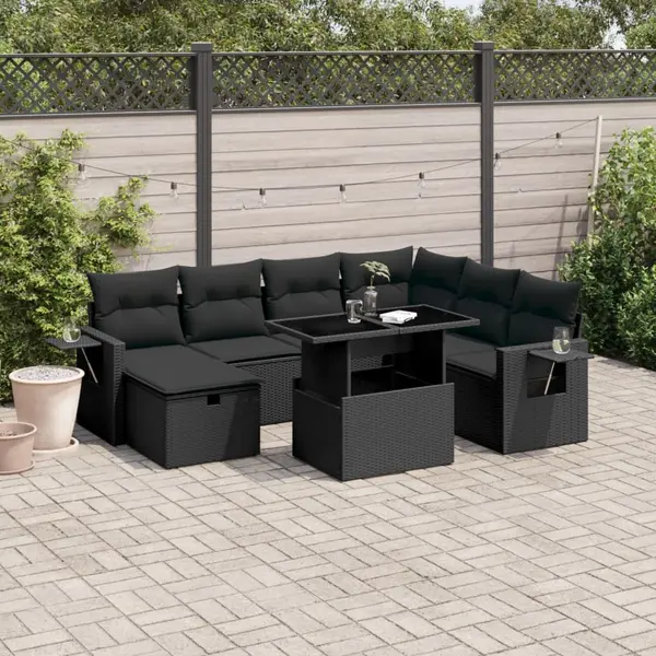 Gossi set mobilier de gradina cu perne, 8 piese, negru, poliratan