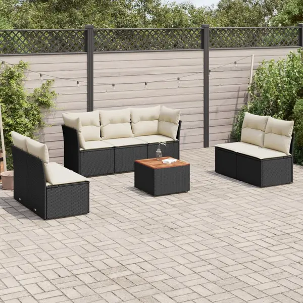 Gossi set mobilier de gradina cu perne, 8 piese, negru, poliratan