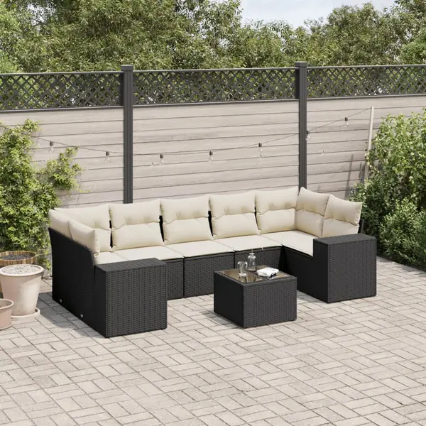 Gossi set mobilier de gradina cu perne, 8 piese, negru, poliratan