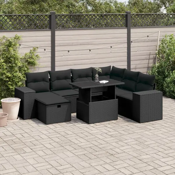 Gossi set mobilier de gradina cu perne, 8 piese, negru, poliratan