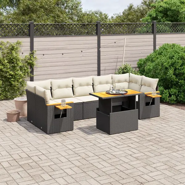 Gossi set mobilier de gradina cu perne, 8 piese, negru, poliratan