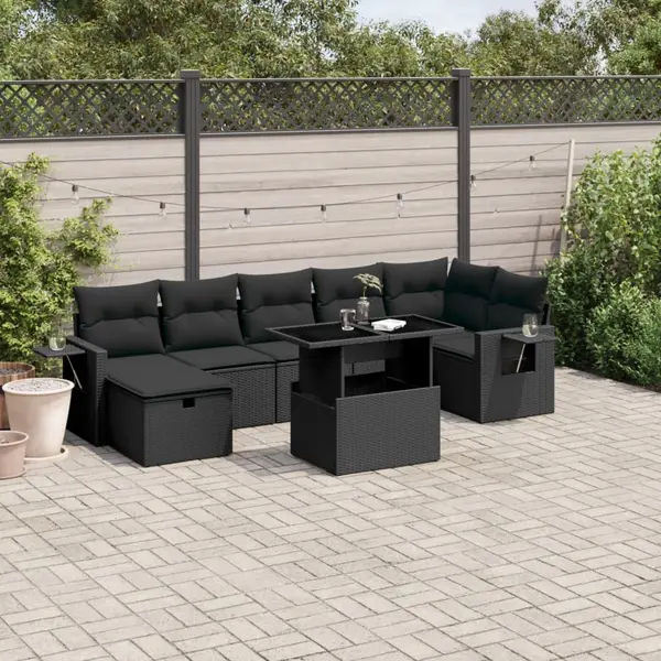 Gossi set mobilier de gradina cu perne, 8 piese, negru, poliratan