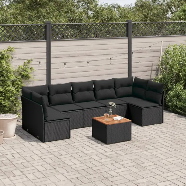 Gossi set mobilier de gradina cu perne, 8 piese, negru, poliratan