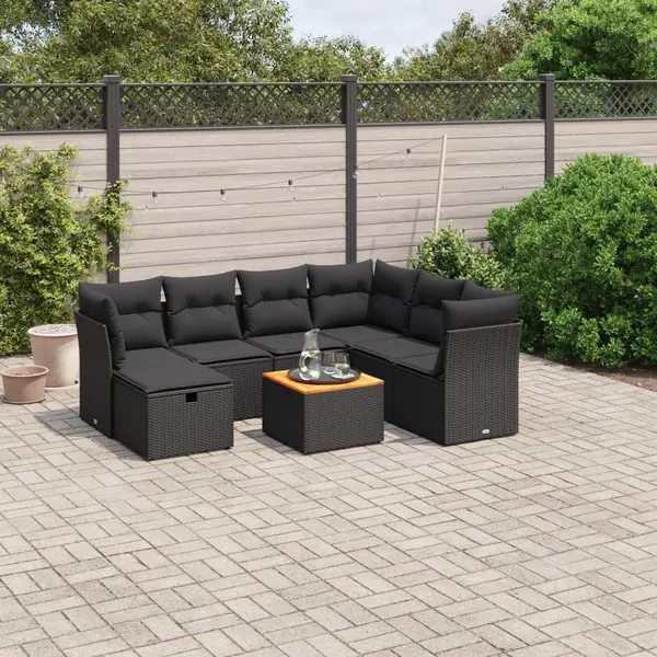 Gossi set mobilier de gradina cu perne, 8 piese, negru, poliratan
