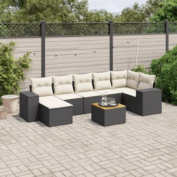 Gossi set mobilier de gradina cu perne, 8 piese, negru, poliratan
