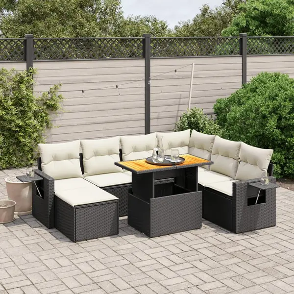Gossi set mobilier de gradina cu perne, 8 piese, negru, poliratan