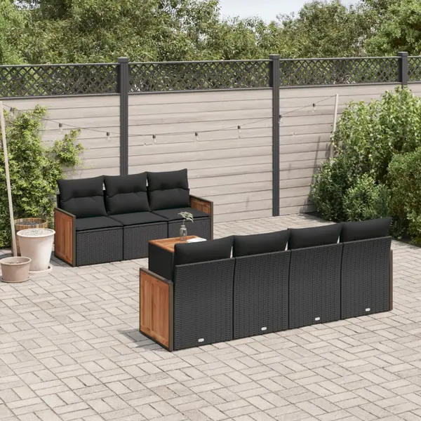 Gossi set mobilier de gradina cu perne, 8 piese, negru, poliratan