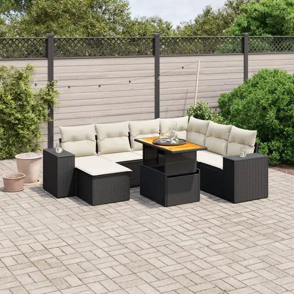Gossi set mobilier de gradina cu perne, 8 piese, negru, poliratan