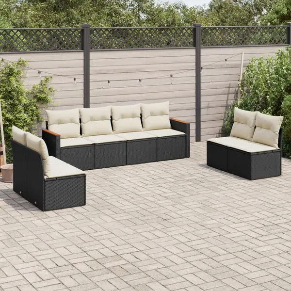 Gossi set mobilier de gradina cu perne, 8 piese, negru, poliratan
