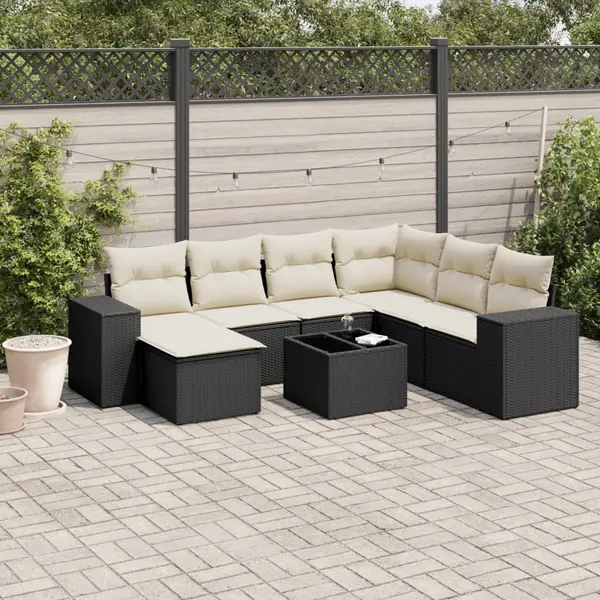 Gossi set mobilier de gradina cu perne, 8 piese, negru, poliratan